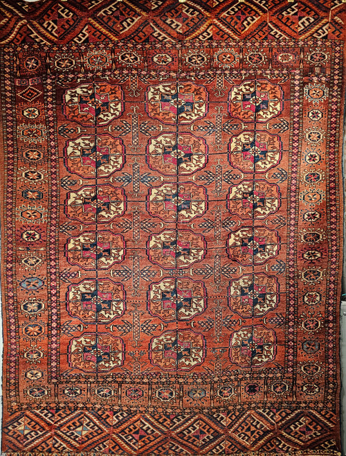 Antique Turkmen Tekke Area Rug, Wool Pile, Red Field, Late 1800s, The Persian Knot Gallery, SKU 2060