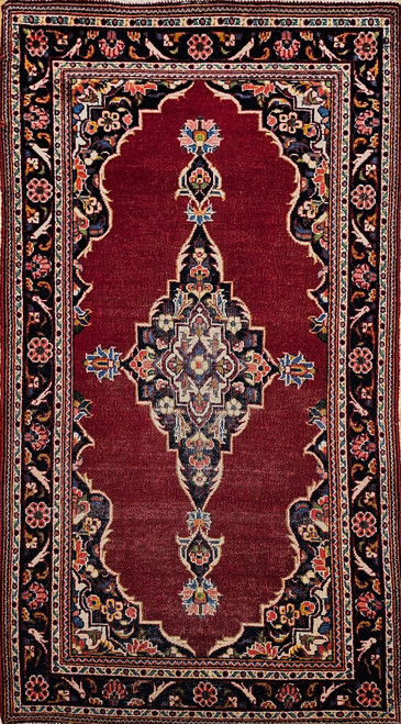 Vintage Persian Kashan Area Rug in Red, Navy, Blue, Ivory, Green,  @thepersianknot  , SKU 2073