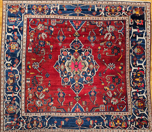 Vintage Room Size Square Persian Hamadan in Red, French Blue, Green, Pink,  @thepersianknot  , SKU 2072
