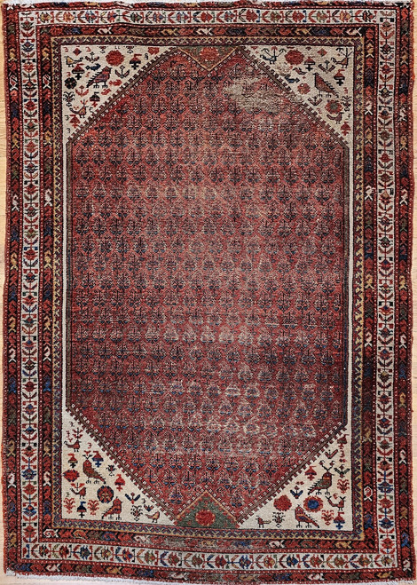 Vintage Persian Malayer in All Over Paisley Pattern in Burgundy, Ivory, Blue, Green, Ivory, The Persian Knot, SKU 2074