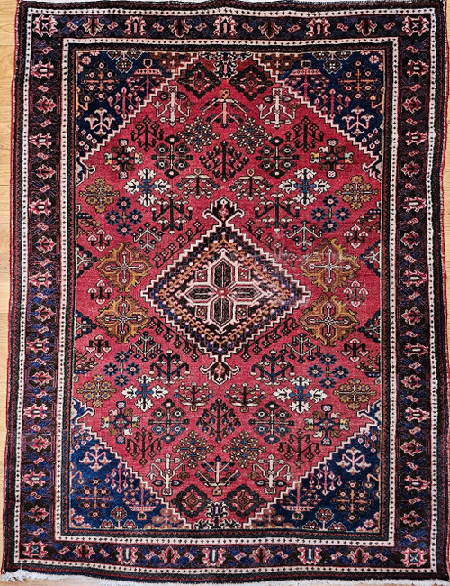 Vintage Persian Joshegan Area Rug in Rust Red, French Blue, Green, Ivory,  @thepersianknot  , SKU 2120