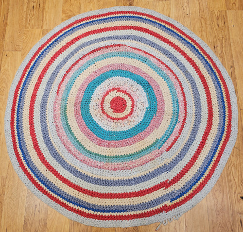 Antique American Round Braided Rug 1940s | Colorful