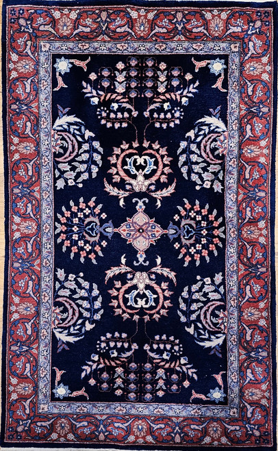 Vintage Persian Sarouk Rug 3x5 | Navy Floral