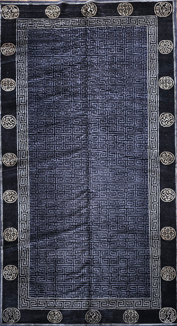 Vintage Tibetan Area Rug in Allover Lattice Pattern in Black, Gold, Gray,  @thepersianknot  , SKU 2148