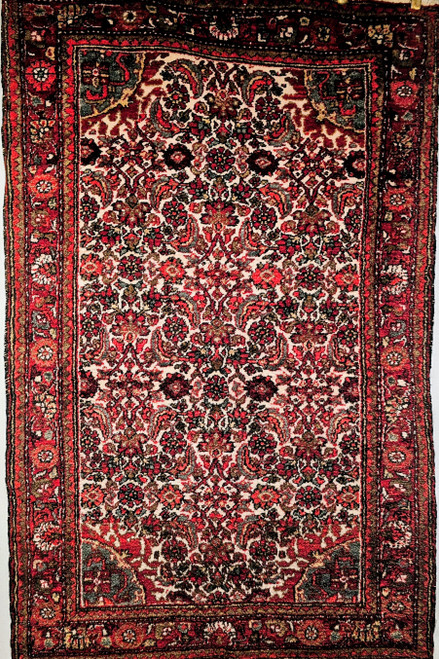 Vintage Persian Malayer in All-Over Pattern in Ivory, Blue, Navy, Red,  @thepersianknot  , SKU 2164