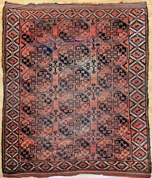 Vintage Turkmen Ersari in Allover Geometric Pattern in Red, Blue, Navy,  @thepersianknot  , SKU 2178 Vintage Turkmen Ersari in Allover Geometric Pattern in Red, Blue, Navy,  @thepersianknot  , SKU 2178