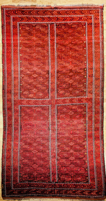 Vintage Turkmen Tekke Gallery Rug with Allover Gul Medallion Pattern in Red, Brown, and Gray