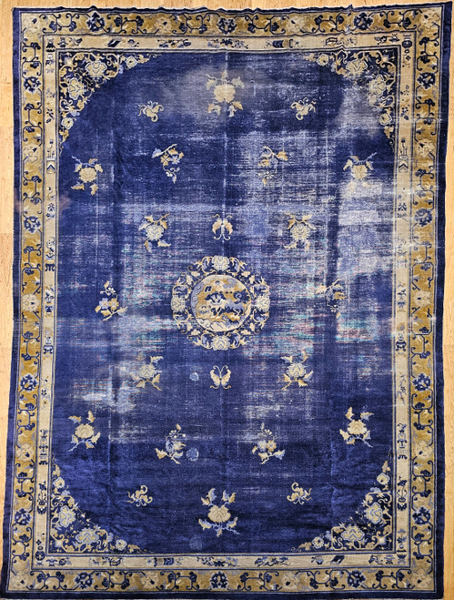 Antique Chinese Peking Rug 10x13 | Indigo Foo Dog