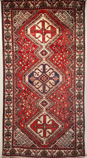 Vintage Persian Shiraz Tribal Area Rug in Red, Ivory, Blue, The Persian Knot, SKU 1338