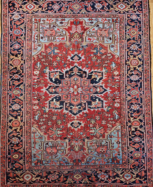 Vintage Persian Persian Heriz Serapi in Blue, Navy, Rust, , Pink, The Persian Knot Gallery, SKU 2191