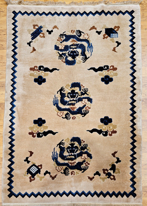 Vintage Chinese Art Deco Rug Area Rug with Dragons and Good Fortune Symbols, The Persian Knot Gallery, SKU 2209