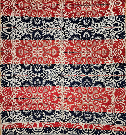 Antique American Jacquard Coverlet | Tri-Color 19th Century