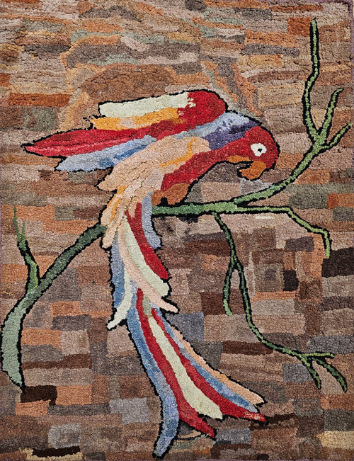 Vintage Pictorial Hooked Rug | Handwoven
