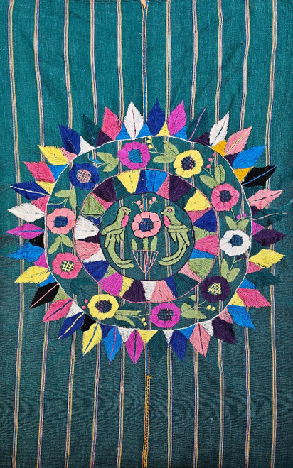 Vintage South American Embroidered Textile | Bird Medallion