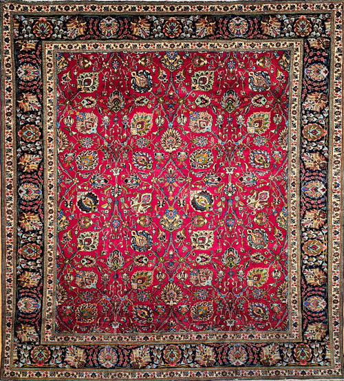 Vintage Persian Silk Tabriz Rug 10x13 | Red Floral