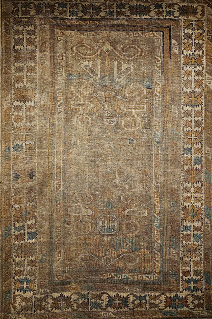 Rare 19th Century Shirvan Perpedil Rug with Camel Hair Field and Ivory Geometric Border from the Caucasus, The Persian Knot Gallery, SKU 2297