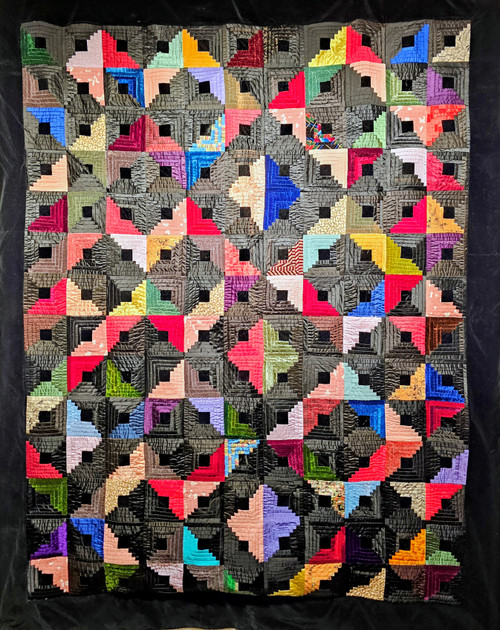 Antique American Silk Velvet Log Cabin Quilt | Victorian