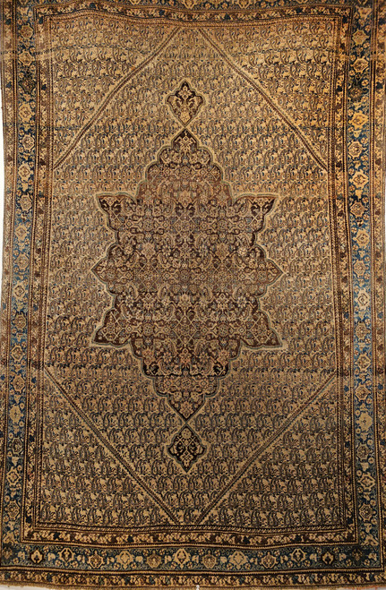 Antique Persian Senneh Rug 4x6 | 19th Century Chocolate Blue