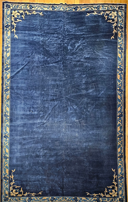 Antique Chinese Art Deco Rug 11x20 | Navy Minimalist