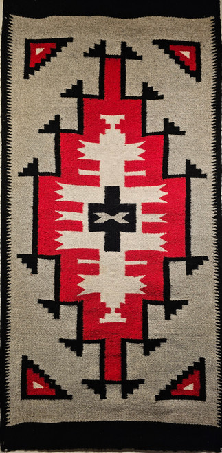 Vintage Native American Navajo Rug in Brilliant Red and Gray 1366,  2' 6" x 5' 1", 3rd Quarter of the 1900s