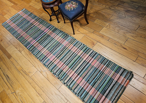 Vintage American Rag Runner 2x43 | Green Pink Stripe