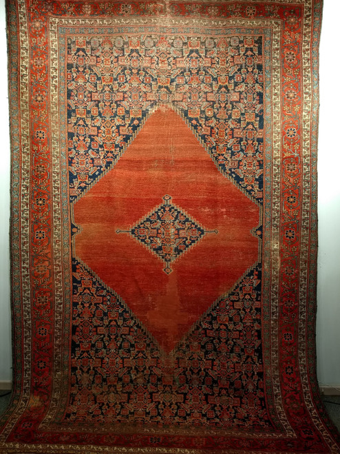 19th Century Room Size Persian Malayer in Terracotta, Navy, Baby Blue, Ivory, The Persian Knot, SKU 1378