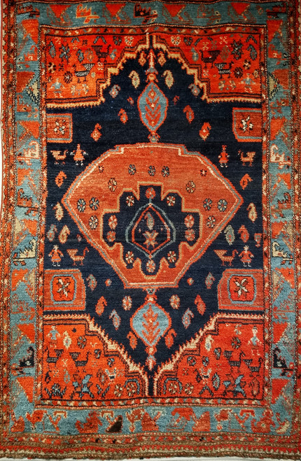 Antique Persian Malayer Rug 4x6 | Figural Design