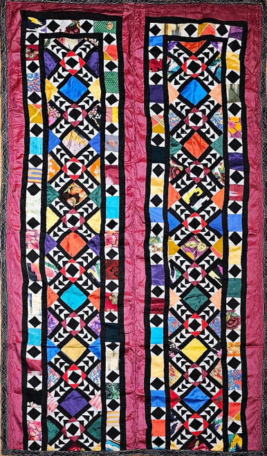 Vintage Uzbek Silk Quilt in Red, Turquoise, Ivory, Black, Green, Yellow,  @thepersianknot  , SKU 1671