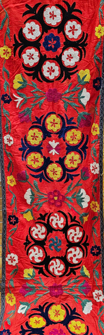 Vintage Uzbek Silk Embroidery Suzani in Red, Green, Ivory, Yellow, Blue,  @thepersianknot  , SKU 1674