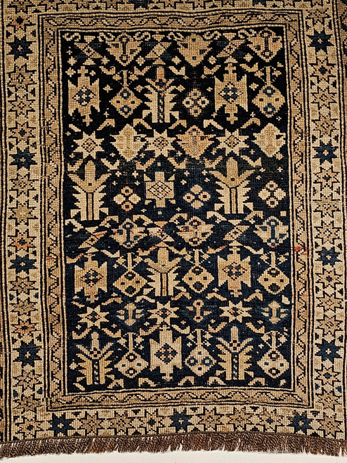 Caucasian Shirvan Bagface in Allover Pattern in Navy Blue, Ivory, French Blue 1102, The Persian Knot, SKU 1102