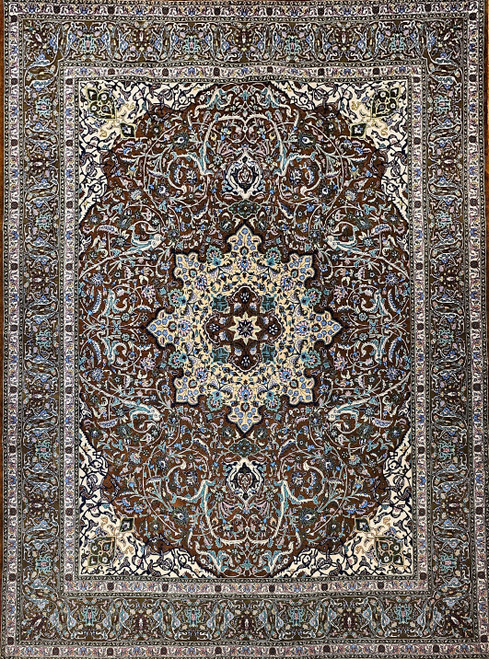Vintage Persian Tabriz Rug in Floral Pattern in Firebird Designs, The Persian Knot Gallery Blue 1198