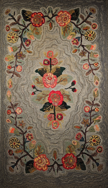 Vintage American Hand Hooked Rug with a Floral Pattern in Bright Colors 1442, 3’ x 5’ 2”, 3rd Quarter of the 1900s, The Persian Knot
