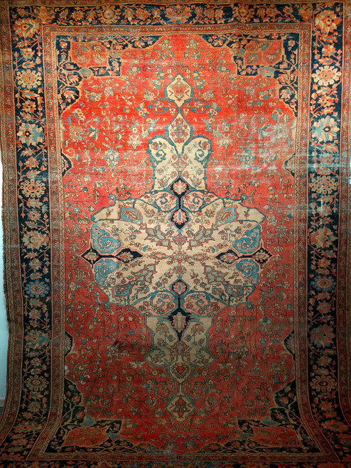 19th Century Persian Farahan in Floral Pattern in Red, Tan, Turquoise, The Persian Knot, SKU 1712