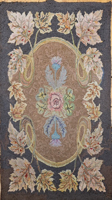 Vintage American Hooked Rug | Folk Art Floral