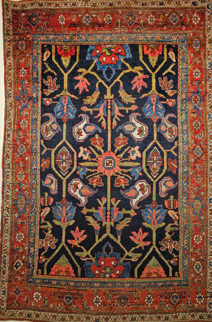 Antique Mahal Sultanabad Rug 4x7 | Ziegler Style Navy