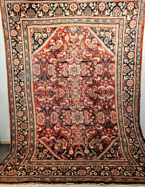 Antique Persian Mahal Sultanabad Rug 6x9 | Allover Floral | Full View on Floor