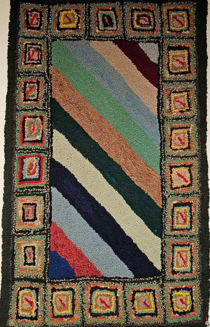 Antique American Hooked Rug 2x3 | Folk Art Floral