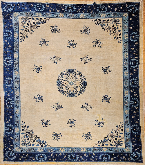 Antique Chinese Peking Rug 9x11 | Ivory Floral