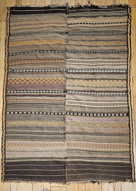 Vintage Uzbek Flat-Woven Soumak Kilim, Wool, Geometric Design, The Persian Knot Gallery, SKU 1245