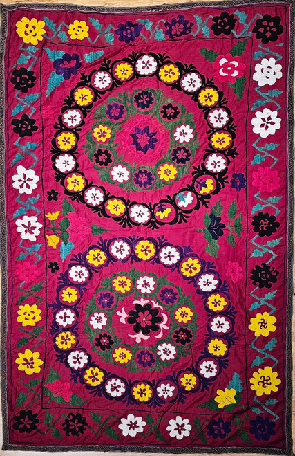Vintage Uzbek Suzani Embroidery | Silk on Cotton