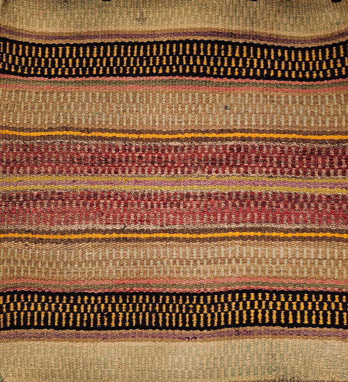Vintage Navajo Saddle Blanket with Wide Bands Pattern in Red, Brown, Caramel on Taupe Background, The Persian Knot, SKU 1653