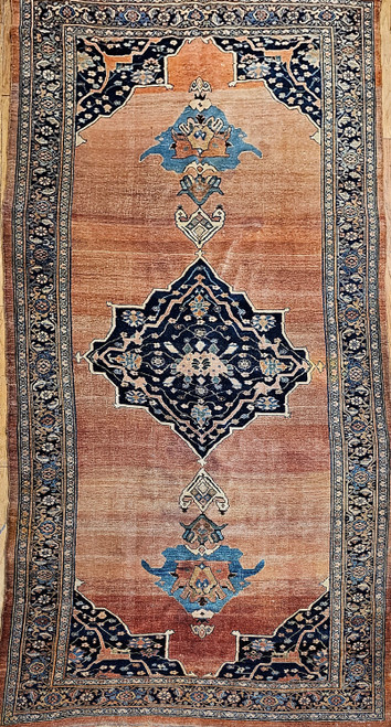 19th Century Persian Bidjar Gallery Rug in Brick-Red, Navy, Turquoise, Yellow,  Green. The Persian Knot, SKU 1723