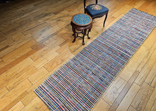 Vintage American Rag Runner 3x35 | Navy Blue Stripe