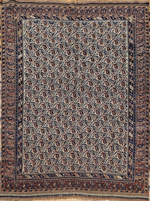 Antique Persian Afshar Rug 4x6 | Ivory Boteh 19th Century
