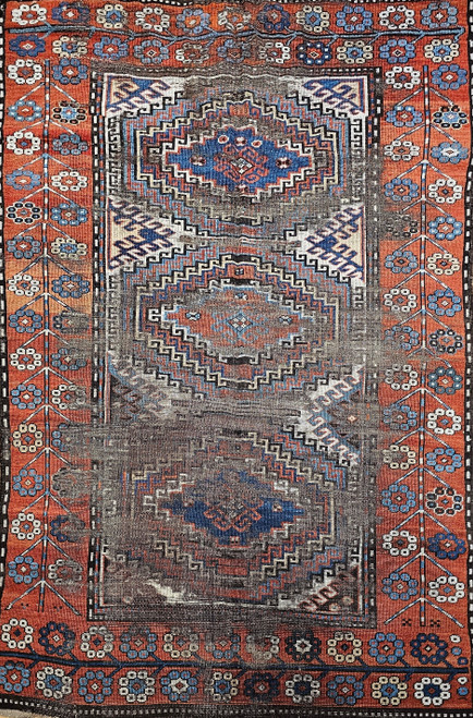 Antique Karabagh Rug 5x8 | Ivory Field Geometric