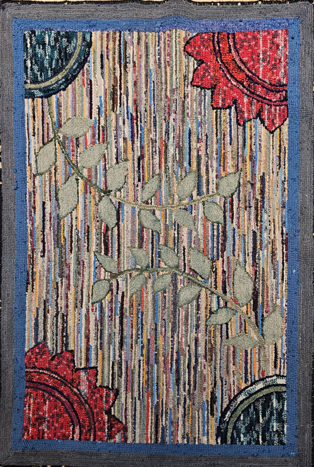 Vintage American Hand Hooked Rug in Geometric Pattern in Ivory, Green, Red, The Persian Knot Gallery, SKU: 1450