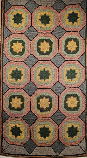 Early 1900s Hand-Hooked Rug, Geometric Design, American Art, The Persian Knot Gallery, SKU 1444