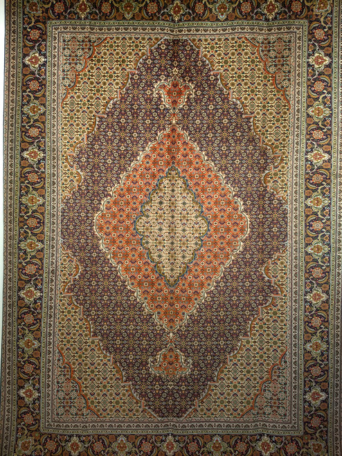 Early 20th Century Persian Tabriz Mahi room size rug Hand-knotted in Herati geometric pattern in Navy Blue