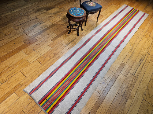 Vintage American Rag Runner 2x6 | Handwoven Stripe