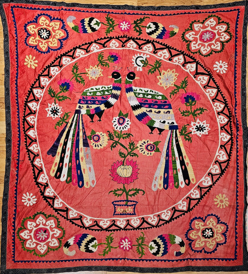Vintage Uzbek Suzani Silk Embroidery | Handcrafted Central Asia